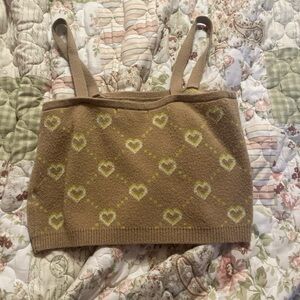 Brown Knit Heart Pattern Crop Top